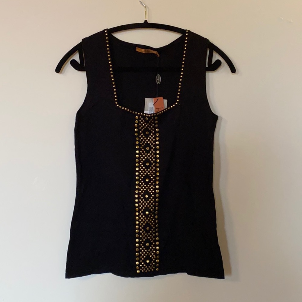Belldini knit tank, black with gold detail